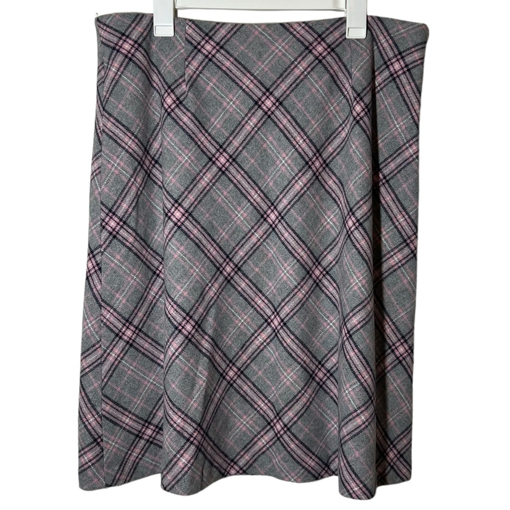 CHADWICKS Wool Pink & Gray Plaid Skirt Size 16W